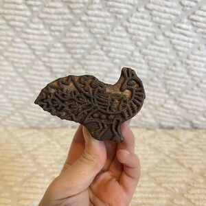 Antique Carved Hand Printing Block Stamp Textile‎ Vintage Wooden Peacock Bird